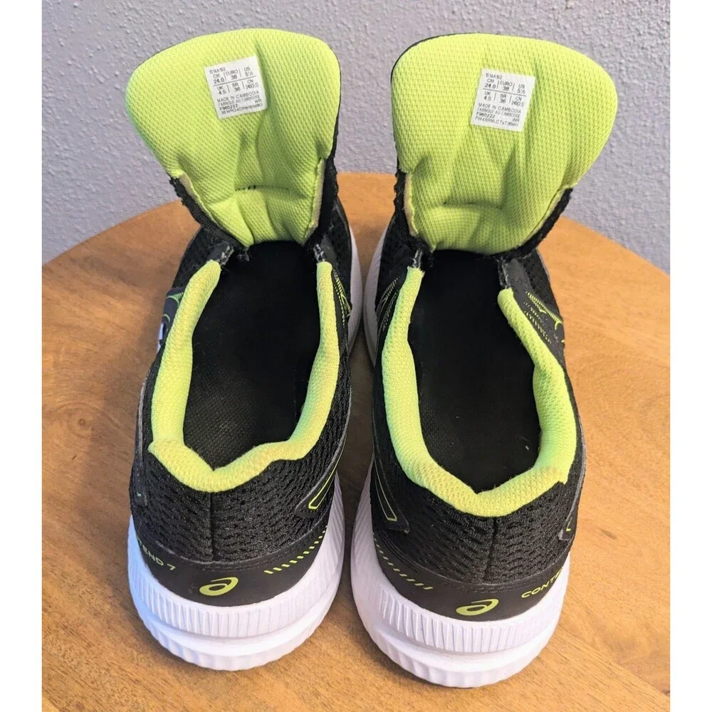 ASICS Contend 7 Kids Youth 5.5  Black Lime Green Sneakers Unisex 1014A192